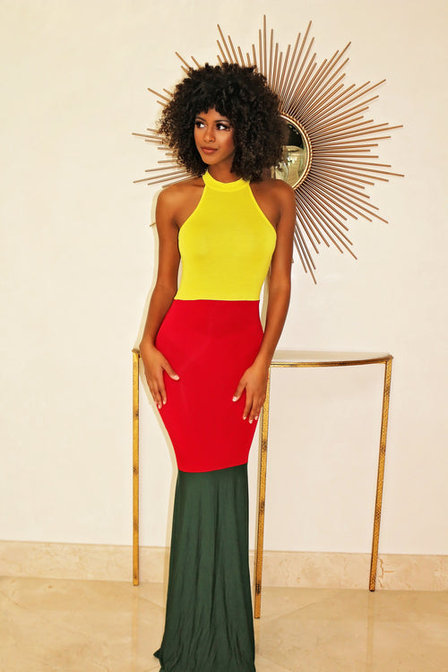 Yellow Red Green Maxi Dress