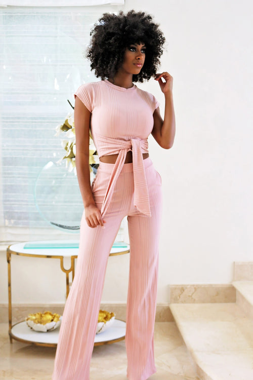 Tie A Knot Pants Set- Blush