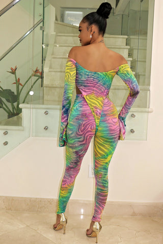 Colorful Two Piece Bodysuit Pants Set