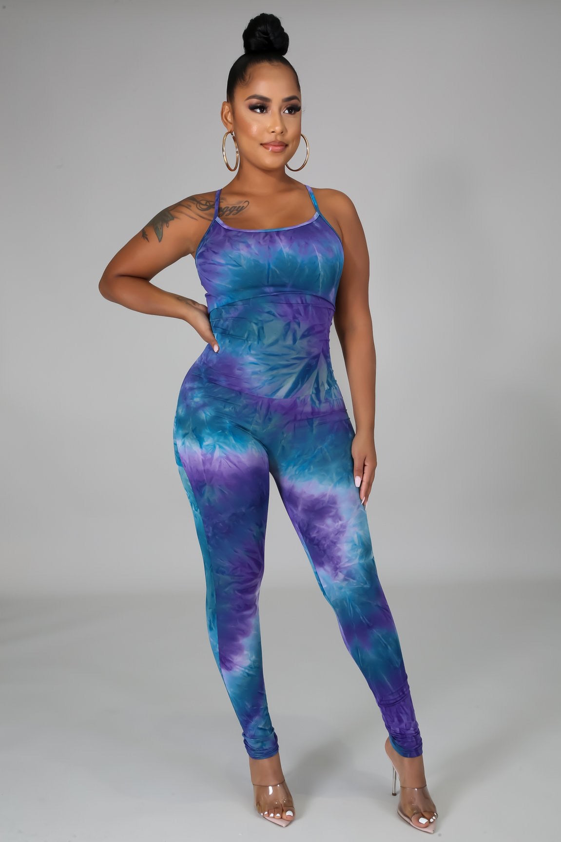 Stretchy Tie Dye Jumpsuit- Denim W - Semai House Of fashion