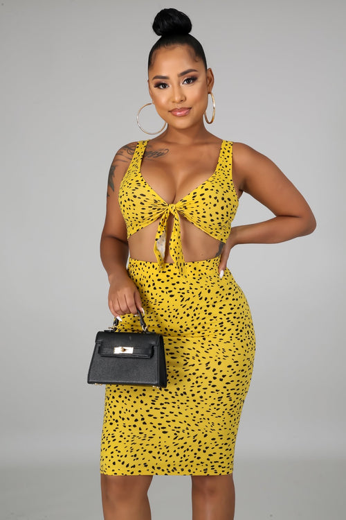 Crop Top self tie skirt set- Mustard