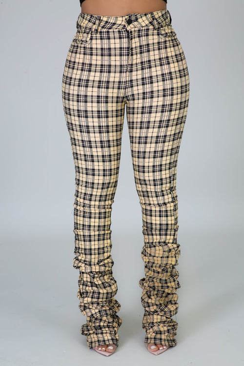 Plaid Pants - Yellow - Semai House Of fashion