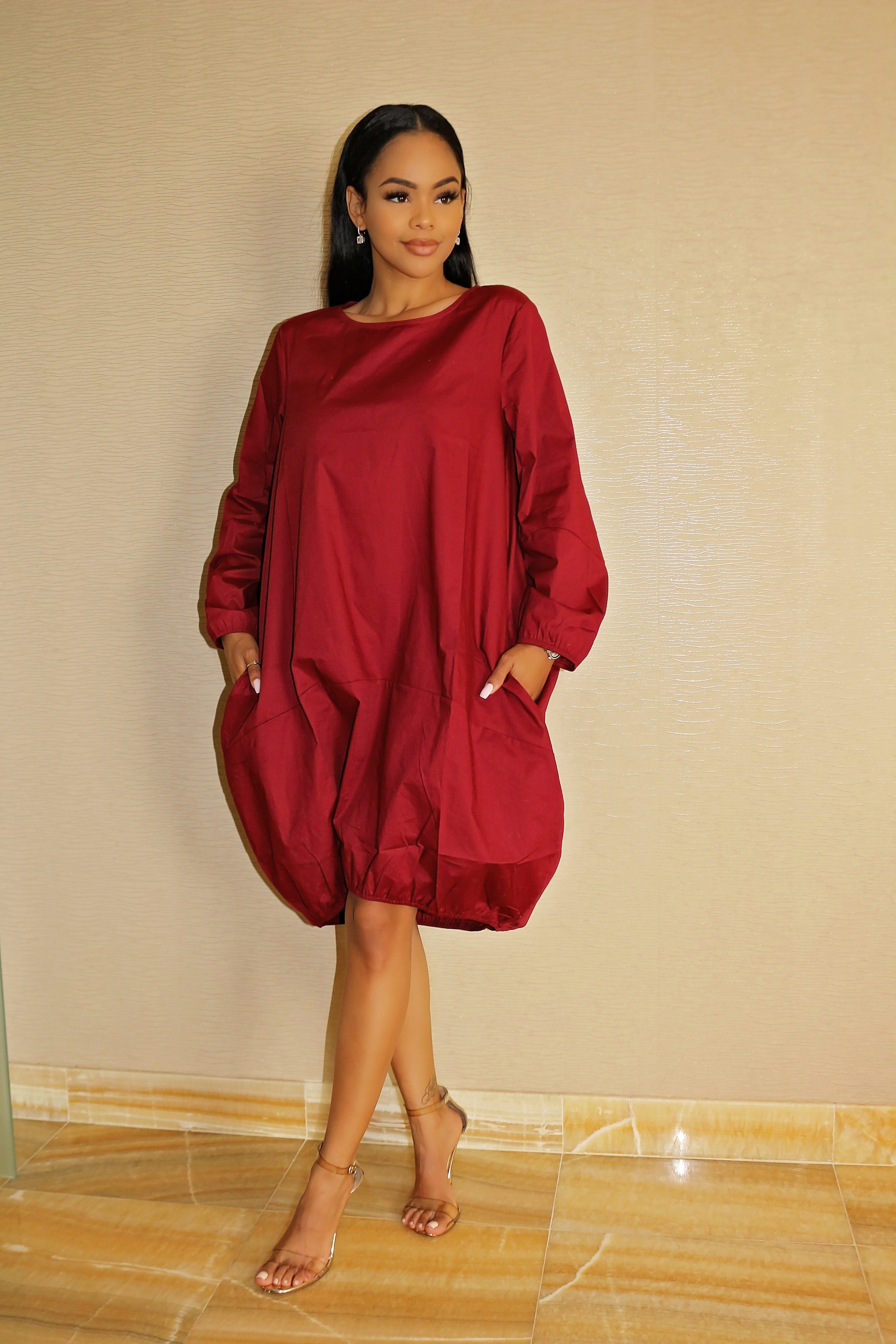 Oversized Dress with Gorgeous color Burgundy - Semai House Of fashion