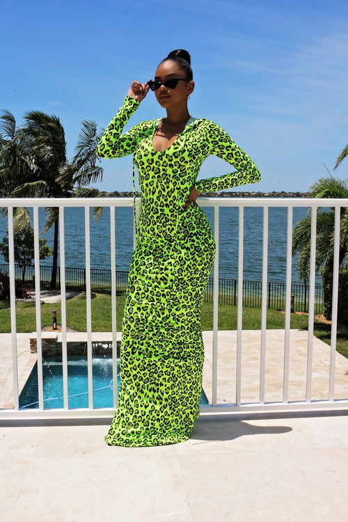 Lime Hoodie Maxi dress - Semai House Of fashion