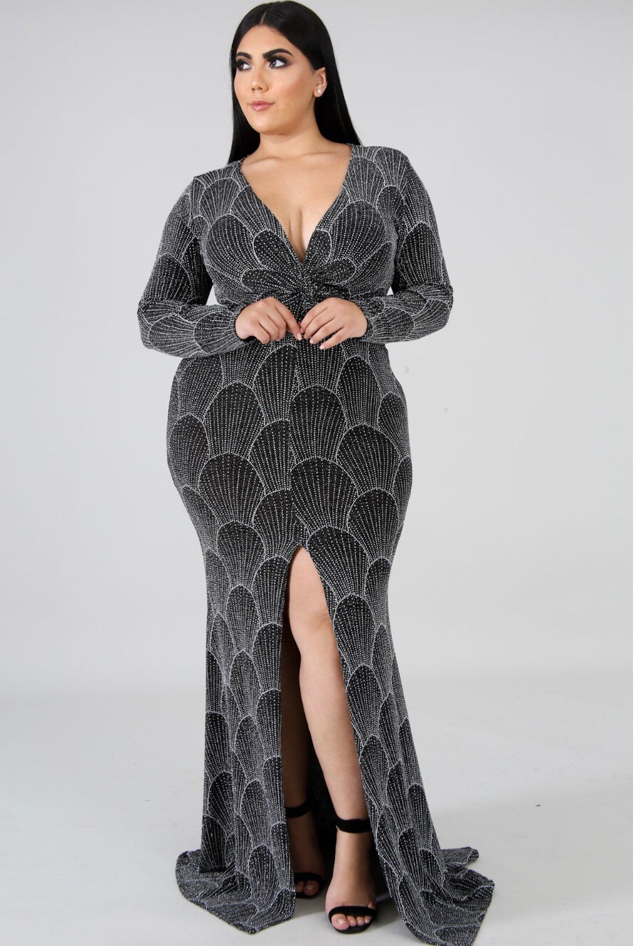 Glitter Long Sleeve Plus Size Dress - Semai House Of fashion