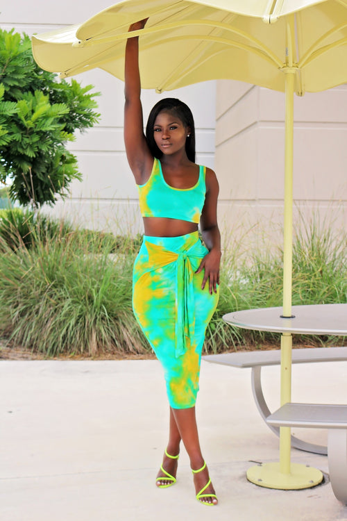 Lum Tie Die Skirt Set - Lime