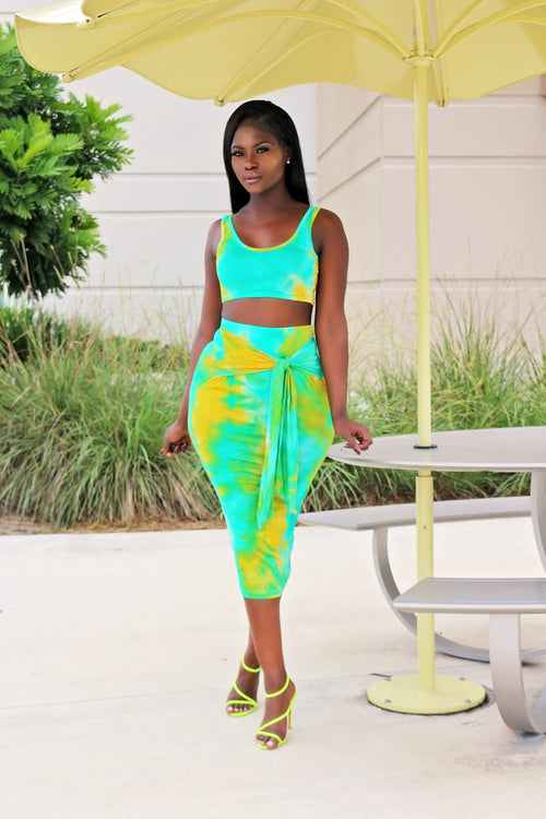 Lum Tie Die Skirt Set - Lime - Semai House Of fashion